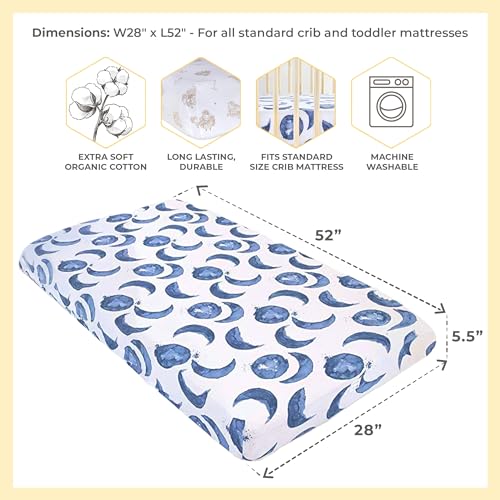 Image of Burt's Bees Baby Essential Organic Cotton Fitted Crib Sheet, Breathable for Boy Girl Standard Crib & Toddler Mattresses