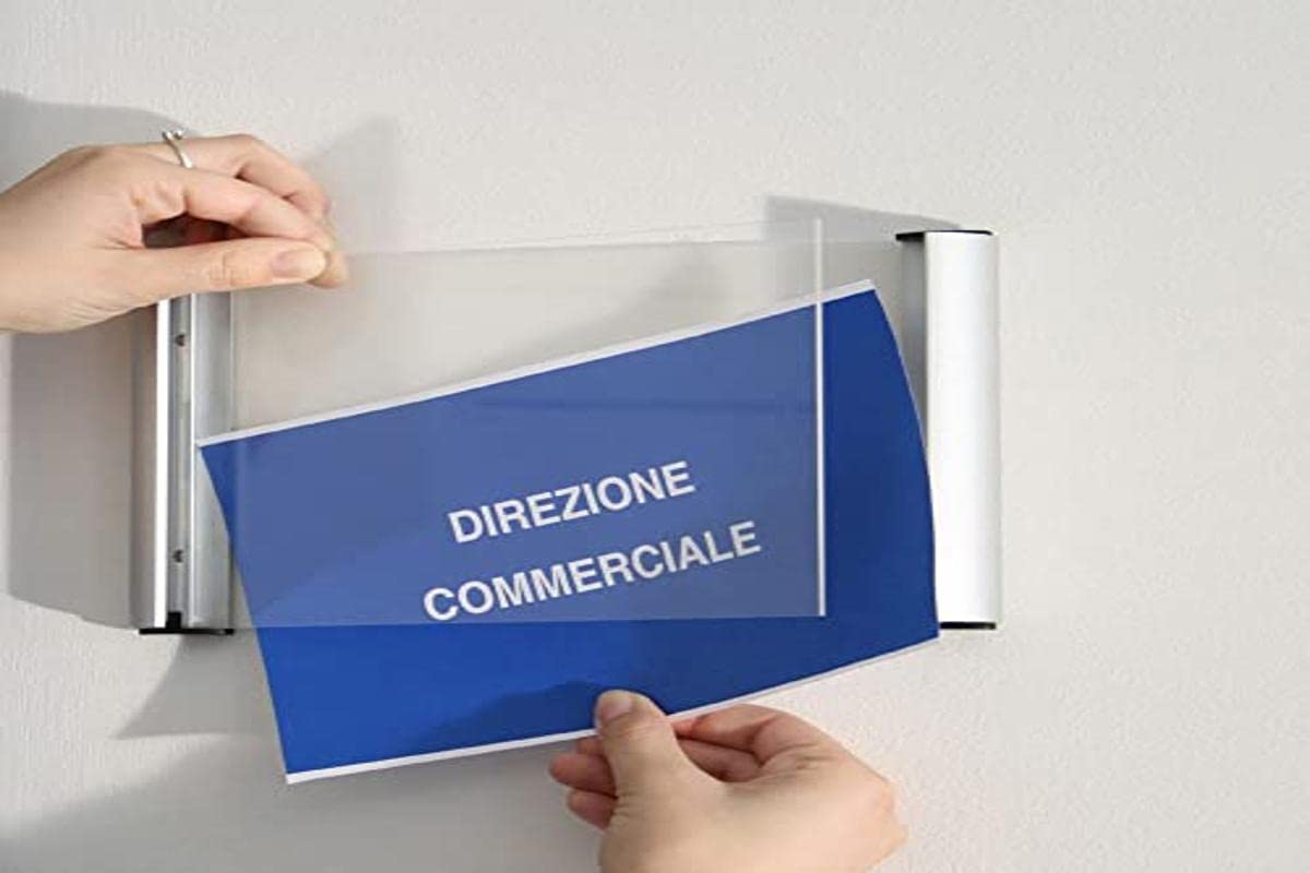 10 Targhette Portanome Per Ufficio In Alluminio Anodizzato - 240x152x16 Mm Con Profilo A Morsetto