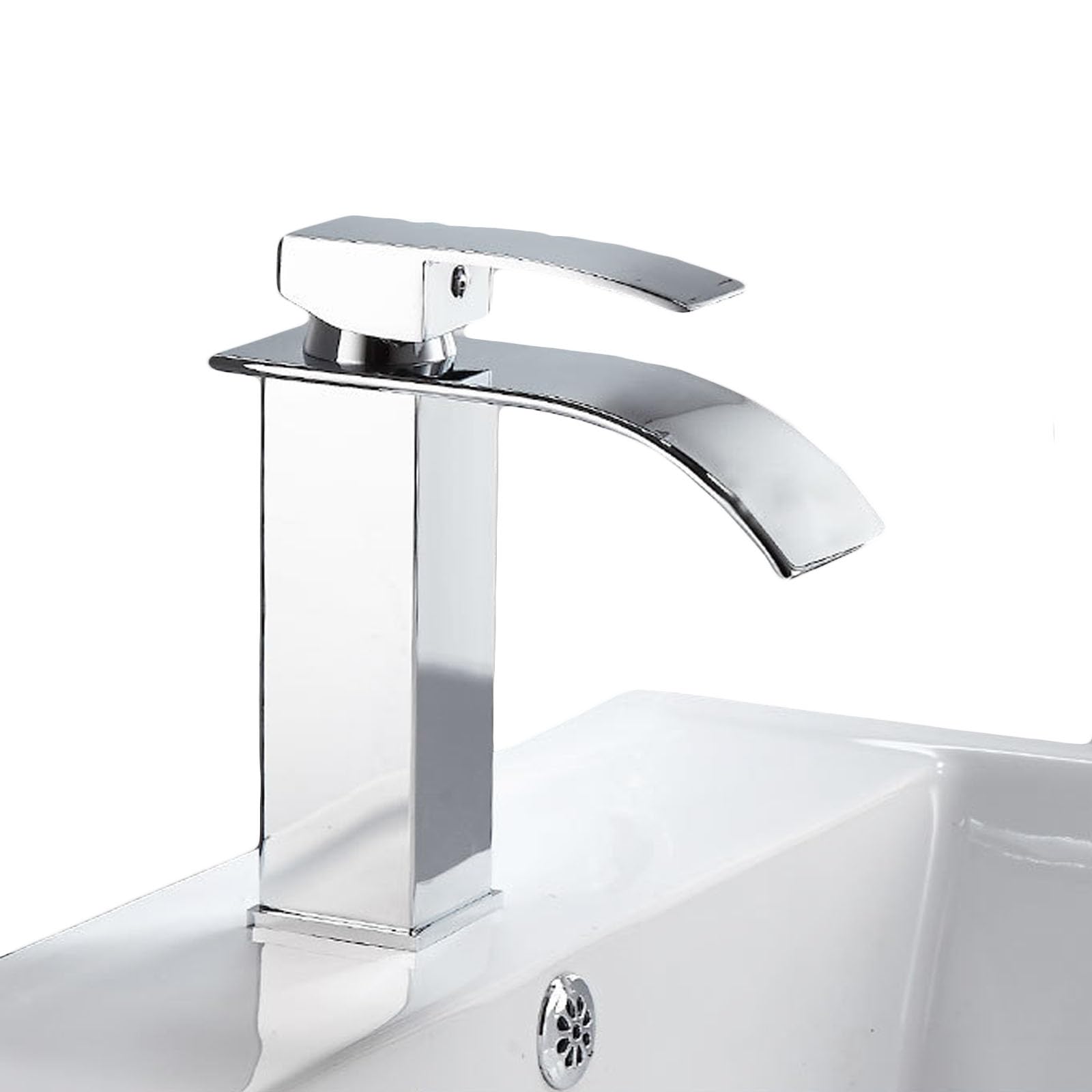 GIONAR Bathroom Taps, Waterfall Sink Taps for Bathroom, Basin Mixer Tap, Hot and Cold Water Adjustable Bathroom Sink Taps, Solid Brass Core, 304 Stainless Steel Flat Mouth Short Style(Silver)