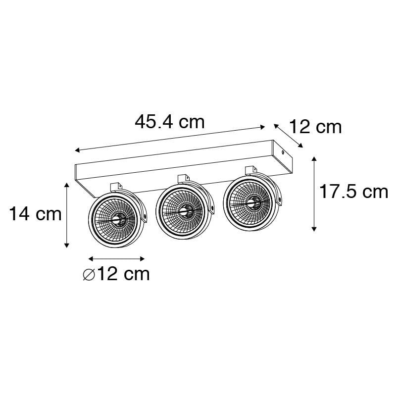 Qazqa Verstellbarer Deckenstrahler, Deckenspot - Go - Schwarz, max. 3W, Geeignet für LED, 45.4cm, Rechteckig, 3-flammig, Ideal als Flur, Küche lampe, Schlafzimmerlampe, Wohnzimmerlampe und