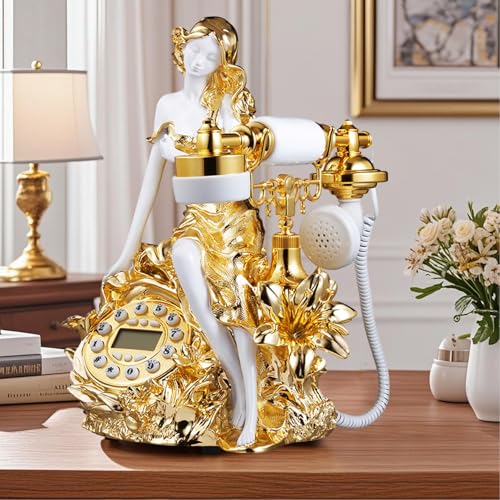 Image of TelPal Modern Corded Landline Telephones with Push Dial Button for Home & Office Decor, Gold