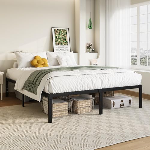 Image of Allewie Full Size Bed Frame, 14 inch Metal Platform Beds with Storage Space, No Box Spring Needed and Easy Assembly, Black