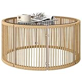Outsunny Table Basse de Jardin Ronde en Résine Tressée, Table d'Appoint avec Plateau en Verre Trempé et Cadre en Acier Galvanisé pour Patio, Jardin, Salon, 70x70x33cm, Marron