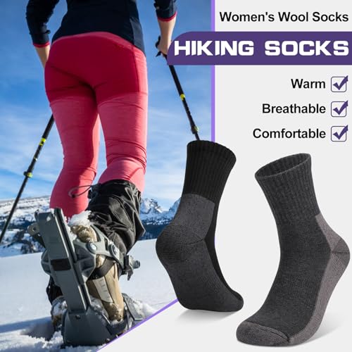 Womens Socks Merino Wool Hiking Boot Socks for Women Warm Thermal Thick Winter Cozy Gifts 2 Pairs Size 9-112