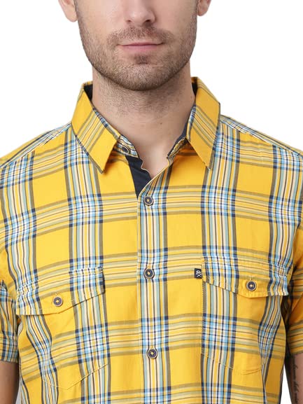 Image of Thomas Scott Men 100% Cotton Regular | Half Sleeve | Dounble Pocket | Checks Printed | | Casual | Shirts