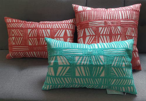 Aitliving Accent Lumbar Pillow Cover Cotton Canvas 1Pc Geometric Bolero Decorative Pillowcase Aqua Sky Blue 12X20Inch Tribal Design Boho Embroidery Throw Pillow Cushion Shell #TOP6
