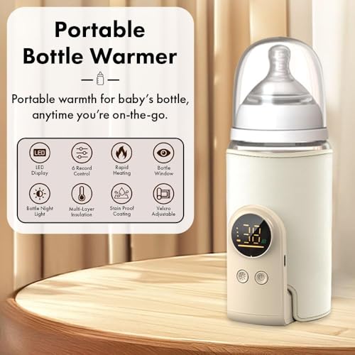 Image of StarAndDaisy Portable Baby Bottle Warmer for Kids /Electric Warmer with Strong Battery for 5 Feeds, Fast Type-C Charging, Built-in Temperature Sensor /Travel-Friendly & Time-Saving -Beige