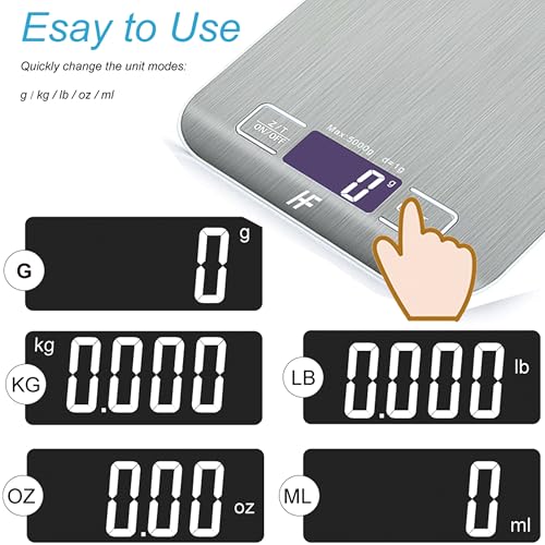Image of HomeFashion 5kg 1g 11lb Digital Kitchen Scales Food Scale with stainless steel Platform Electronic Cooking Backlit LCD Display Multifunction for Home and Office Use