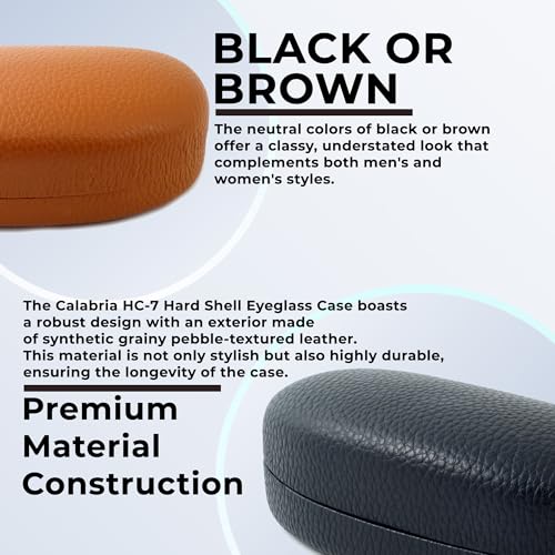 Image of Calabria HC-7 Hard Shell Eye Glasses Case PU Leather Felt Extra Large Sunglass Holder Snap Closure Men Women Neutral Durable