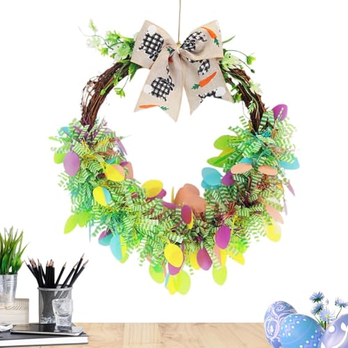 Corona di Pasqua per porta d'ingresso - Corona per appendere porte con fiocco per decorazioni pasquali | Decorazione della corona della porta con fiocco di Pasqua del fumetto per finestra, porta,