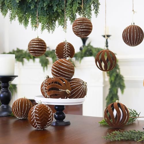 Image of 20PCS Velvet Ornaments for Christmas Tree, 2.36INCH Glitter Flocked Christmas Ornaments Decorations Balls Set Decor
