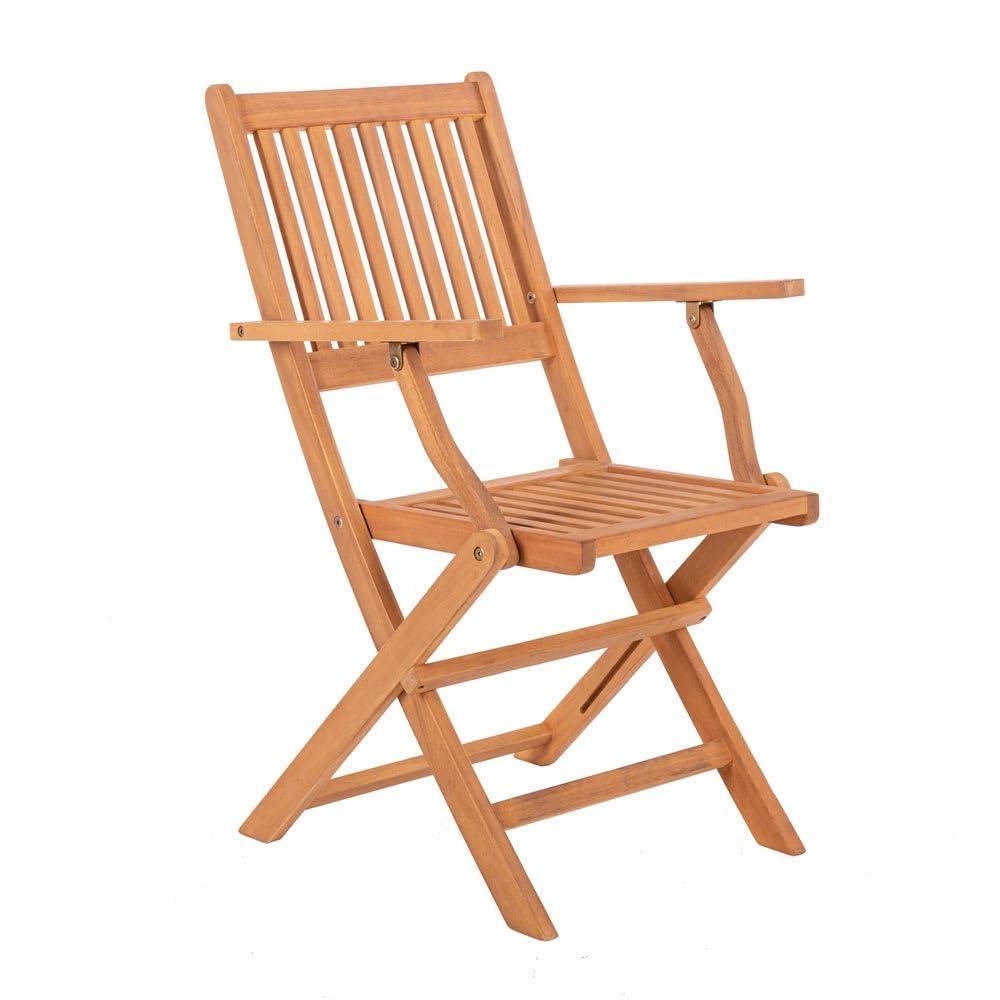 LOLAhome Pack de 2 Sillas de jardín Resistentes y Plegables, con reposabrazos | De Madera natual sostenible de Acacia con FSC | para Exterior, jardín, terraza, balcón o Piscina | Kate