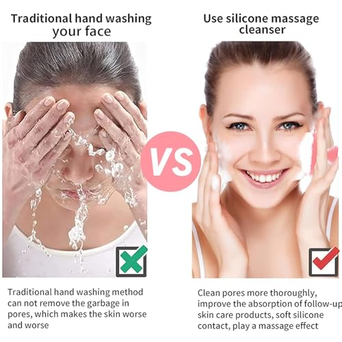 Image of VWMYQ Face Scrubber, Silicone Face Scrubber for Men, Gentle Exfoliator Pad & Massager, Facial Cleansing /Wash Brush - Removes Dead & Dry Skin (Baby Pink, Square)