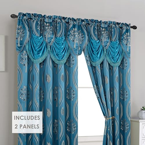 Image of Elegant Comfort Luxurious Beautiful Curtain Panel Set with Attached Valance and Backing 54 inch X 84 inch (Set of 2), Navy Blue
