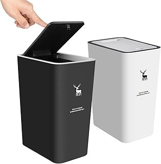 Trash Can with Lid, 2 Pack 4 Gallons/15 Liters Garbage Can with Press Top, Small Trash Can Dog Proof, Plastic Trash Bin, Waste Basket for Bathroom|Kitchen|Bedroom|Office|Living Room|Study
