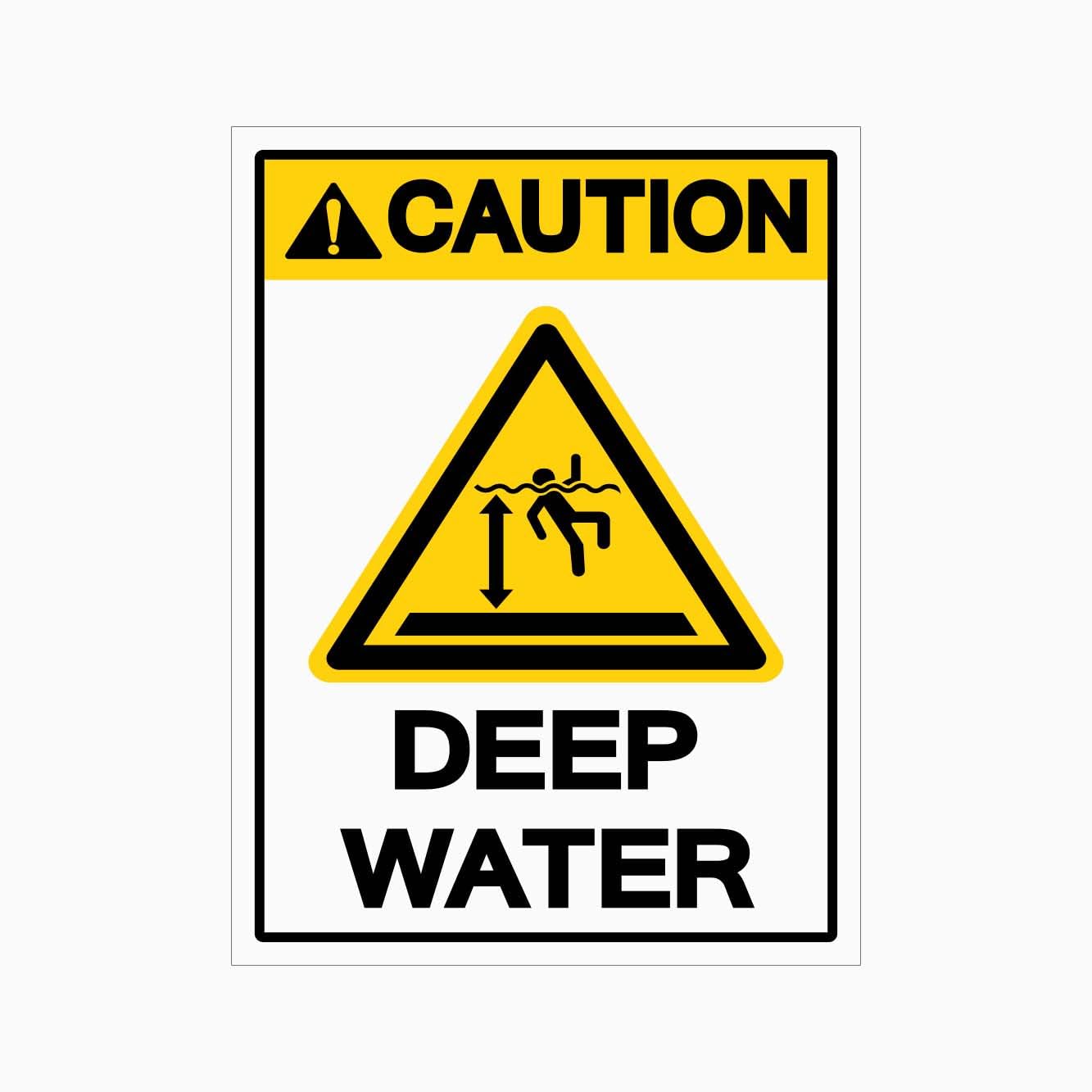CAUTION DEEP WATER Sign, 12x8 Metal Tin Sign, danger alert for deep water regions.
