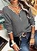 Hongqizo Women's Knit Sweaters V Neck Long Sleeve Half Sleeve Casual Cricket Stripe Jumper Pullover Grey