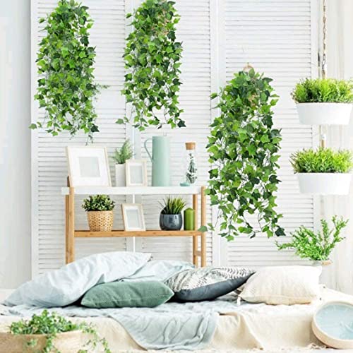 Image of Tdas Plastic Artificial Plants With Pot Leaves Hanging Ivy Garlands Plant Greenery Vine Creeper Home Decor Door Wall Balcony Decoration Party Festival Craft (Design 2 (1 Pcs))