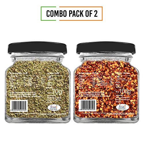 Image of Chef Urbano Combo of Oregano 70g and Chilli Flakes 100g | Combo (Pack of 2) | Italian Herbs | Pizza and Pasta Seasoning | Premium Herbs and Spices | Flakes /Leaves | Glass Bottle