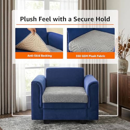 Image of Amazon Basics - Velvet Quilted Make Your Own Sofa Cover | 70cm x 70cm |Microfiber Sofa Slipcover (Striped,Silver, 1 Seater)