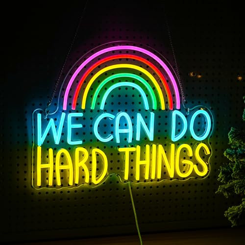 Image of We Can Do Hard Things Neon Sign USB Powered Rainbow Neon Light for Wall Decor Colorful Dimmable LED Light Up Sign for Bedroom Classroom Party Practical Activity Title(16.3 * 12.4In)