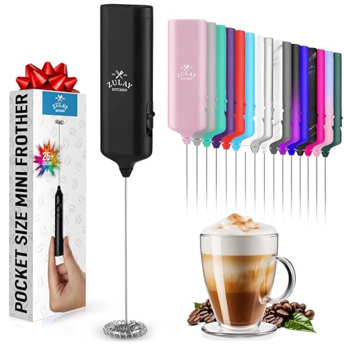 Image of Zulay Kitchen Mini & Mighty Milk Frother Wand - Powerful Handheld Coffee Frother, Battery Operated Drink Mixer - Compact Pocket Size - Detachable Whisk for Latte, Matcha, Hot Chocolate - Black