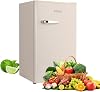 Retro Mini Fridge 85L, Compact Refrigerator, Under Counter Fridge, Direct Cooling, Super Quiet, Adjustable Racks, Metal Handle, Mechanical Control, Led Light [Energy Class E]