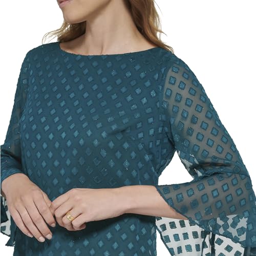 Image of Jessica Howard Women's 3 /4 Sleeve Boat Neck Textured Chiffon Shift Mini Dress
