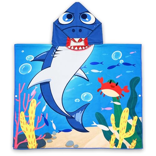 Ythuil Shark Hooded Towels for Kids, with Backpack, Kids Beach Towel 30'x 25' for 3-10 Years, Shark Gifts for Boys Girls, Toddler Swim Cover Up & Bath Robe for Beach Pool, Soft Microfiber