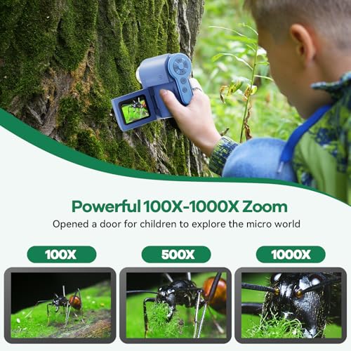 Image of Hideal HP20 IPS Microscope for Kids: [3-in-1] [Easy and Fun] 2 inch Portable Handheld Microscope Miniscope, Pocket Mini Scope Educational Science Kit, Christmas Birthday Gifts for Kids, 32GB, Blue