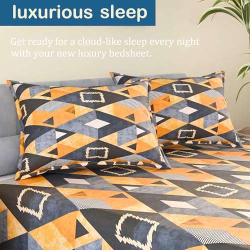Image of Kuber Industries Cotton 144 TC Double Bedsheet With 2 Pillow Covers | Machine Washable Soft Bedsheet For Living Room, Home & Hotels | Zig Zag Print - Brown & Blue