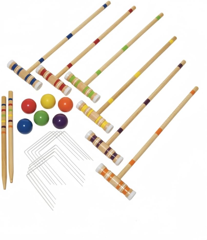 Square Croquet Game for Six Players, with 6 Quality Clubs, Poles, Colored Balls, Goals, a Portable Storage Bag, Outdoor Family - Lawn, Back Garden, Park Games, Suitable for Adults/Teenagers