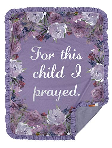 Image of Dear Baby Gear Floral Deluxe Baby Blanket - Reversible, Newborn Gifts for Girls - This Child I Prayed Lavender Floral, Lavender Ruffle, 43 x 33 Inches