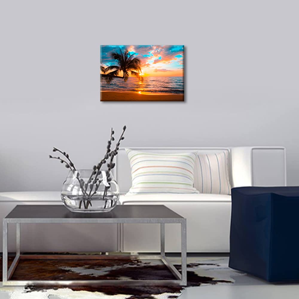Yearainn Leinwandbild 'Sommerstrand' - Panorama Meer Mit Kokospalmen, 50.8x101.6cm, Hochwertiger Leinwanddruck