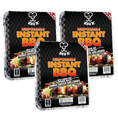 Topline BIG K Disposable Instant BBQ Tray - Pack of 3 All In One Barbecue Instant Light Charcoal Grill Trays with Topline Card. Ideal for Garden BBQs Camping Outdoor Parties and Picnics.