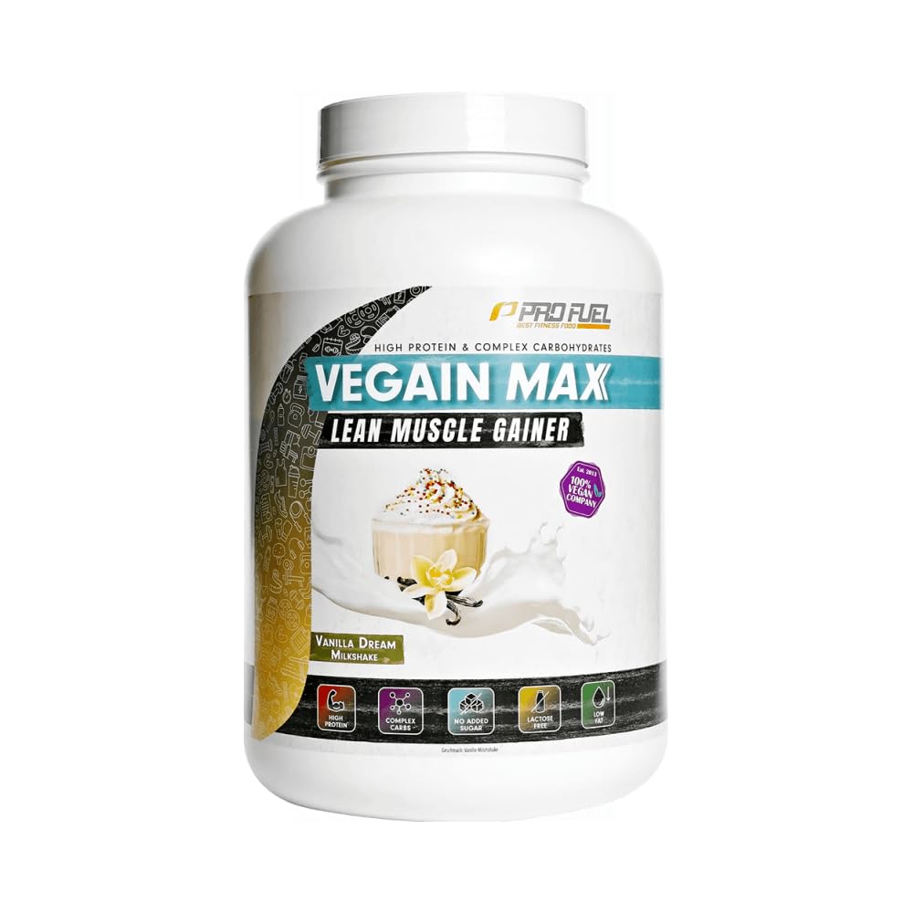 Weight Gainer VANILLA DREAM MILKSHAKE 3kg, 580+ kcal pro Portion, VEGAIN MAX Muscle Mass Gainer, hoher Protein-Gehalt 30% + komplexe Kohlenhydrate, ohne Maltodextrin & Dextrose, laktose-frei & vegan