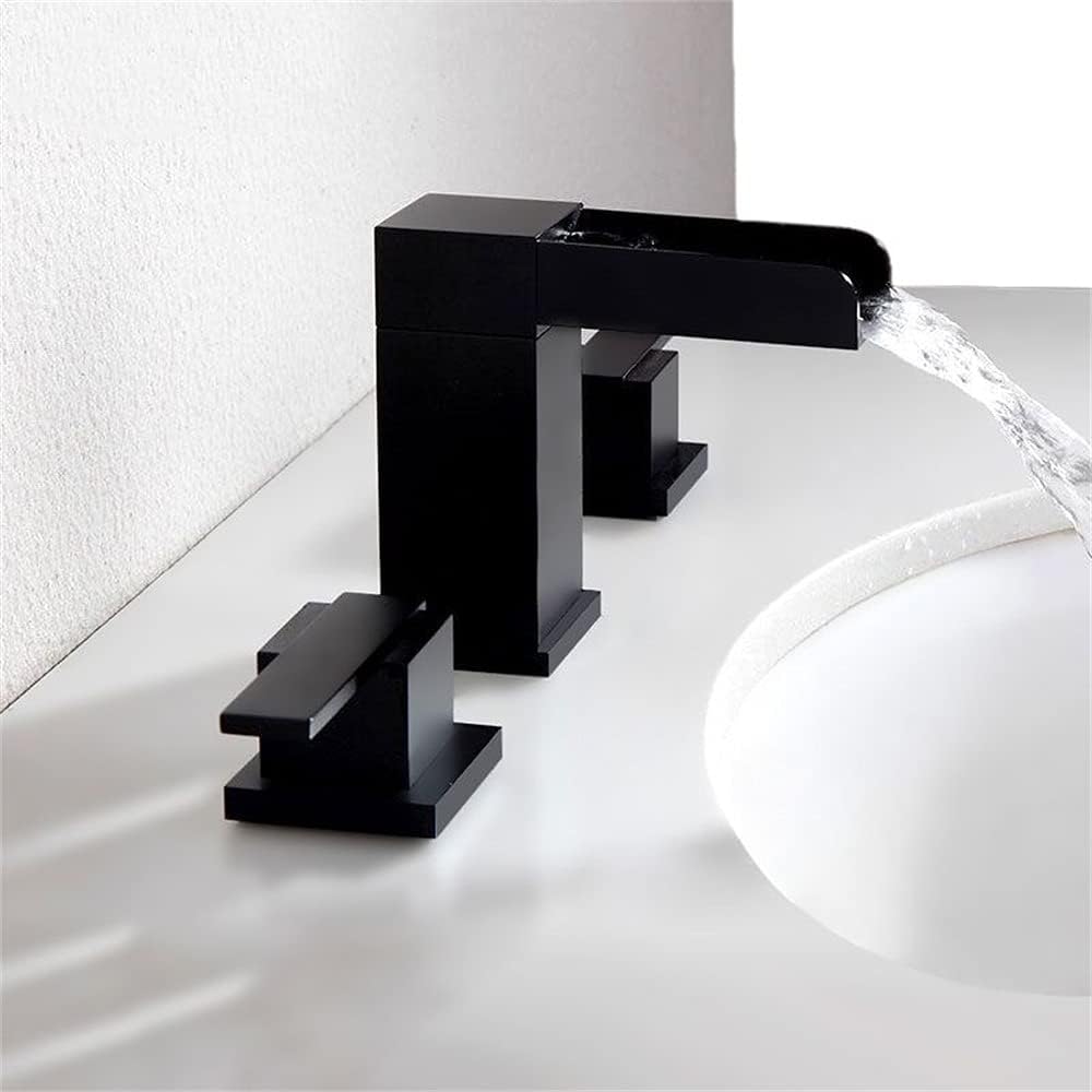 Top Rated BULUXE Waterfall Widespread Double Handle Right-Angled Bathroom Sink Faucet in Matte Black Finish Deck Mounted 3 Holes Modern Up To 40% OFF BULUXE Waterfall Widespread Double Handle Right-Angled Bathroom Sink Faucet in Matte Black Finish Deck Mounted 3 Holes Modern