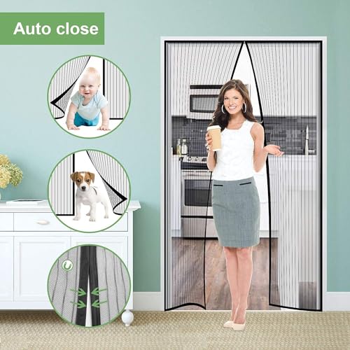 Gimars Magnet Fliegengitter Tür, Insektenschutz Tür 160 * 230cm, Magnetvorhang Fliegennetz Moskitonetz für Balkontür Kellertür Wohnzimmer Terrassentür, Fliegenschutz ohne Bohren (Schwarz)