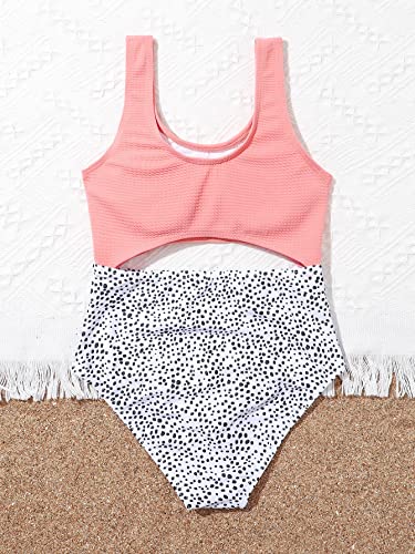 MakeMeChic Girl's Cut Out Dot Print One Piece Swimsuit Color Block Bathing Suit2