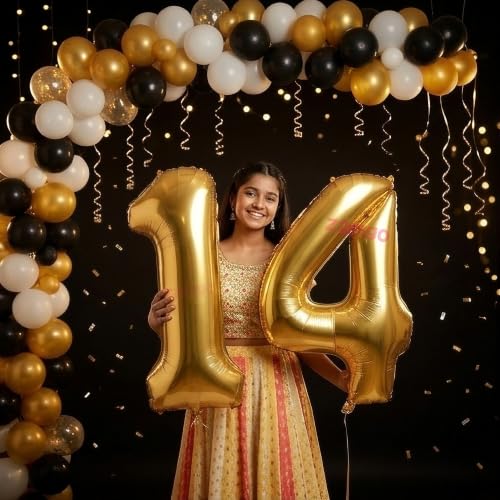 Image of Balloonistics Gold 40-Inch Foil Number 14 Balloon - Fill with Helium or Air for 14th Birthday, Anniversary Party Decoration, Photo Booth Backdrop, Cake Table Decor