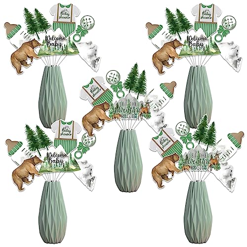 Funmemoir 24PCS Adventure Baby Shower Centerpiece Sticks Let the Adventure Begin Baby Shower Table Decorations for Woodland Forest Mountain Animal Theme Party Supplies