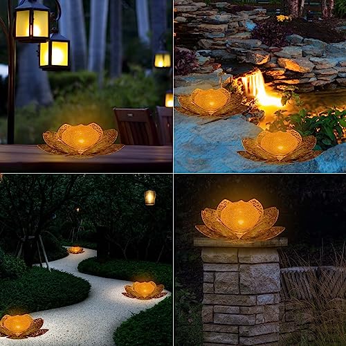 Solar Lights Outdoor Garden, Outdoor Garden Lights Garden Ornaments Solar Powered IP65 Waterproof Decorative Lotus Ornaments for Lawn Patio Porch Flowerbed Pathway