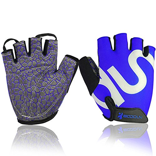 Cycling Gloves Mountain Bike Gloves Half Finger Road Racing Riding Gloves with Light Anti-slip Shock-absorbing Biking Gloves for Men and Women (Blue, L)