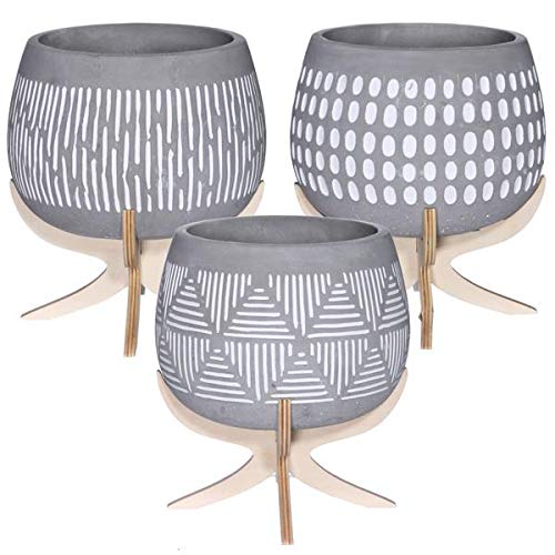 JavadoDecorative Cement Plant Pot Cover 12cm diameter with Wooden Stand. 1 pot & 1 base