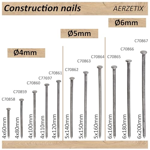 Set de 300 clavos de cabeza plana AERZETIX Ø3.1x60mm, diámetro de cabeza 7mm, acero, color plata para carpintería y revestimiento miniatura 7