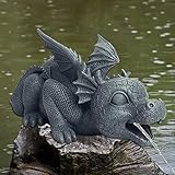 Nicoport Fountain Dragon Statue Resin Spouting Water Dragon Sculpture Weather Resistant Realistic Water Spray Dragon Statue Outdoor Ornament for Garden Courtyard Pond Pool (Running Dragon)