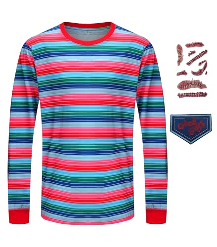 Tuoweey Halloween Costume for Men Horror Rainbow Striped Tee Casual Long Sleeve Shirt Tops (Striped-A, Medium)