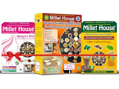 Image of Millet House Family Combo Health Mix | Sprouted Siridhanya Millets Malt 1000 Grams | Women's Malt 400 Grams | Millet Nutrition Powder 400 Gram (Pack of 3, Family Health Millets Malts, 1.8 KG)