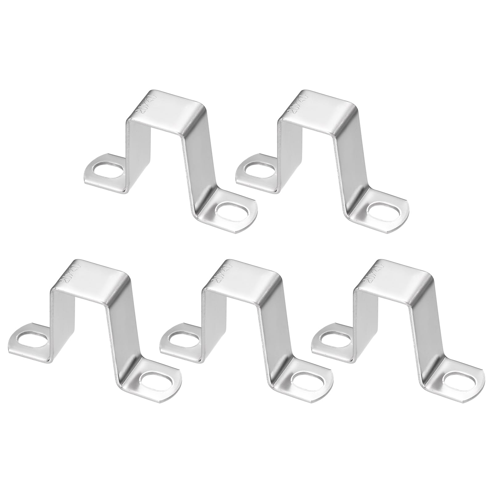 sourcing map 5pcs Square Pipe Clamp 20x40mm 304 Stainless Steel Thickened Square Tube Buckle U Shaped Tube Clamp Strut Connector for Pipe Hose Cable, Silver