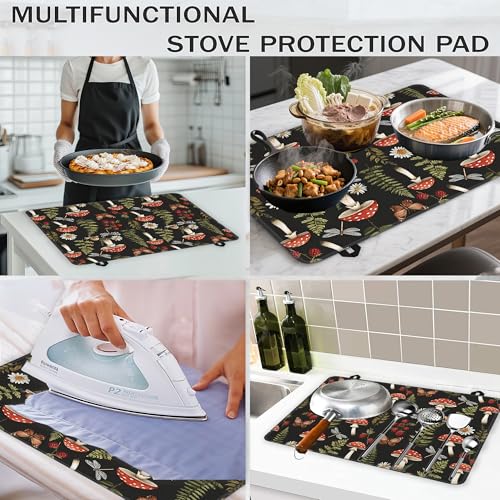 Image of Stove Top Covers for Electric Stove,Red Mushroom Flat Top Stove Cover,Green Herb Butterfly Heat Resistant Glass Top Stove Cover Protector Anti-Slip Range Covers, 28 x 20 Inch